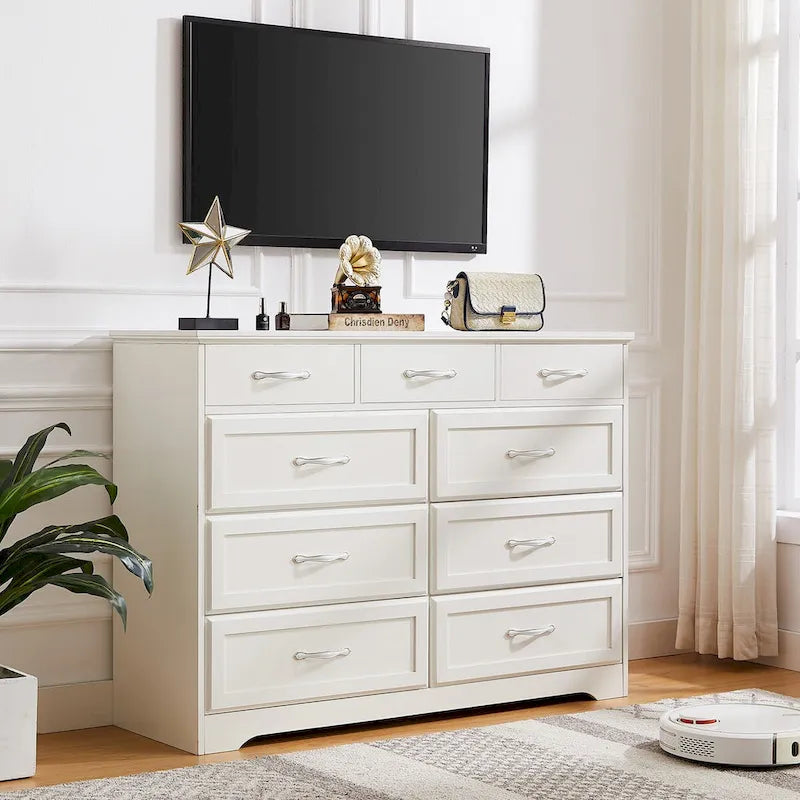 Commode 9 tiroirs style porte de grange, 120 cm de large, en bois