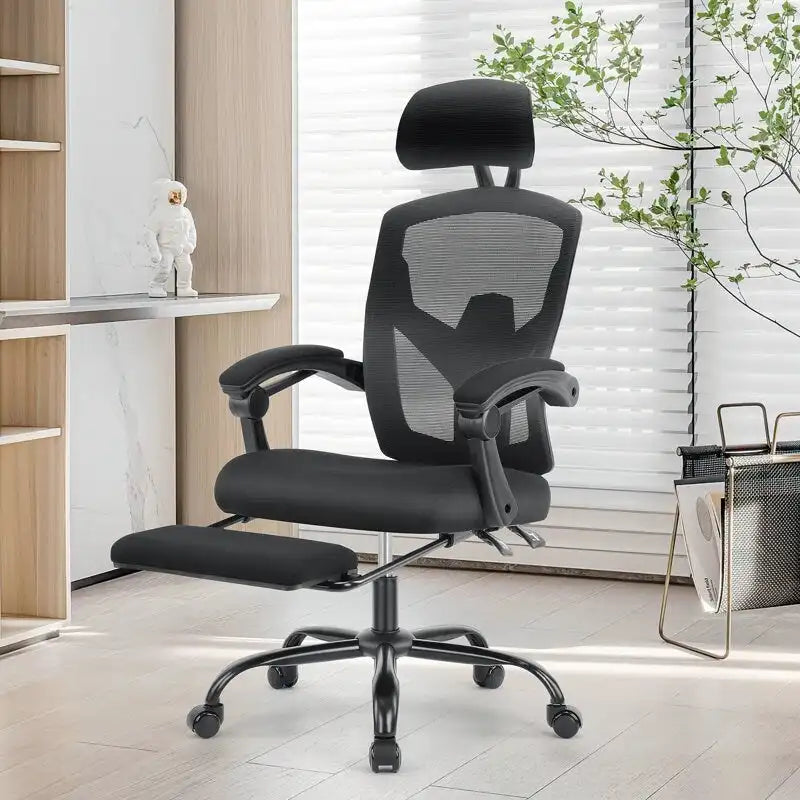 Chaise de bureau inclinable à dossier haut avec repose-pieds, appuie-tête et support lombaire réglables
