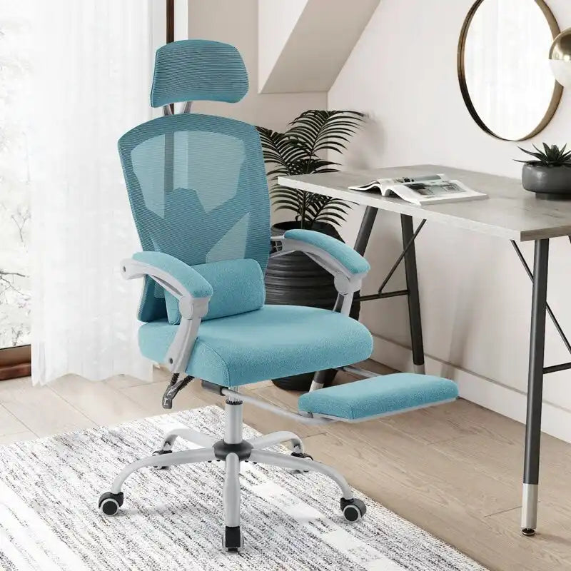 Chaise de bureau inclinable à dossier haut avec repose-pieds, appuie-tête et support lombaire réglables