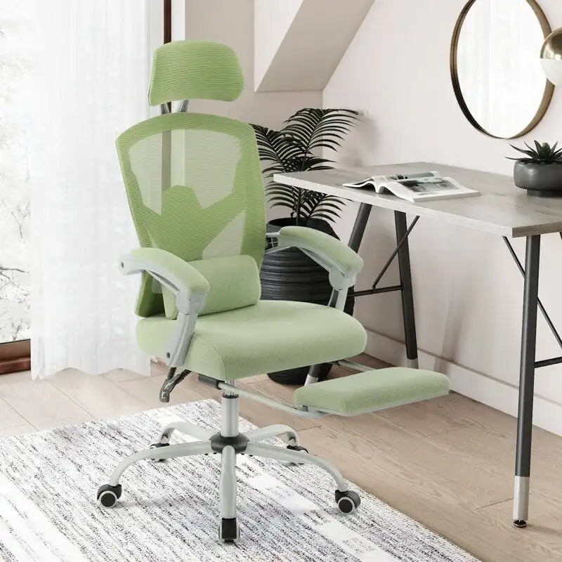 Chaise de bureau inclinable à dossier haut avec repose-pieds, appuie-tête et support lombaire réglables