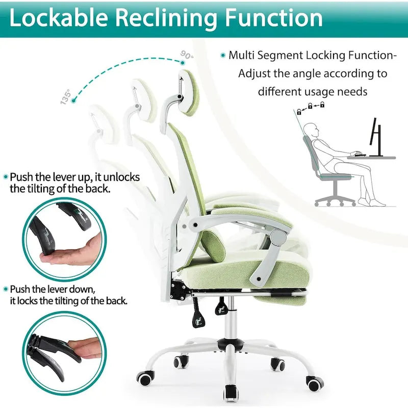 Chaise de bureau inclinable à dossier haut avec repose-pieds, appuie-tête et support lombaire réglables