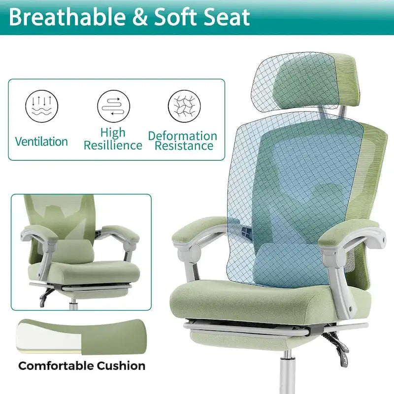 Chaise de bureau inclinable à dossier haut avec repose-pieds, appuie-tête et support lombaire réglables