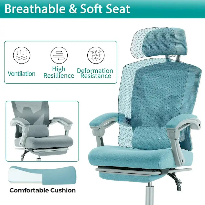 Chaise de bureau inclinable à dossier haut avec repose-pieds, appuie-tête et support lombaire réglables