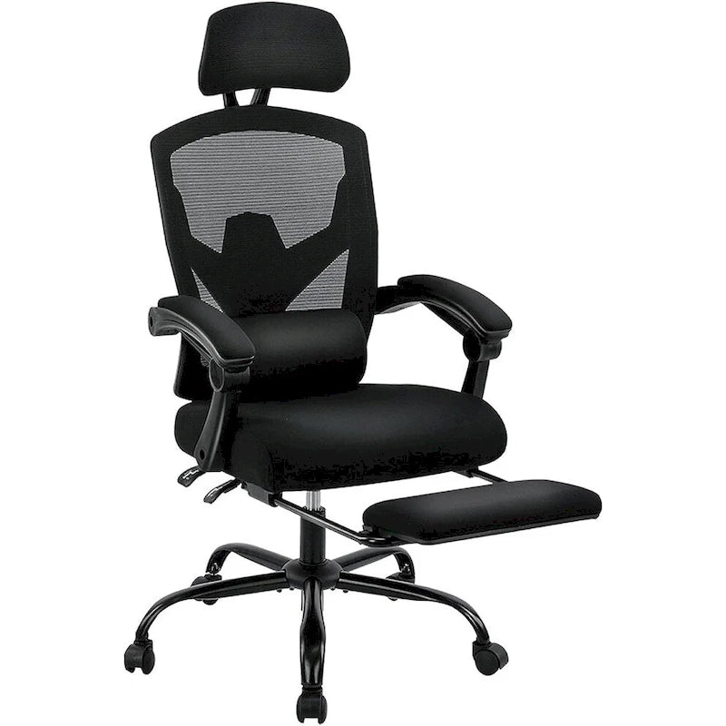 Chaise de bureau inclinable à dossier haut avec repose-pieds, appuie-tête et support lombaire réglables