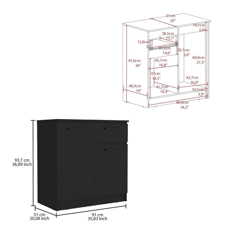 Commode avec placards à 2 portes et tiroir