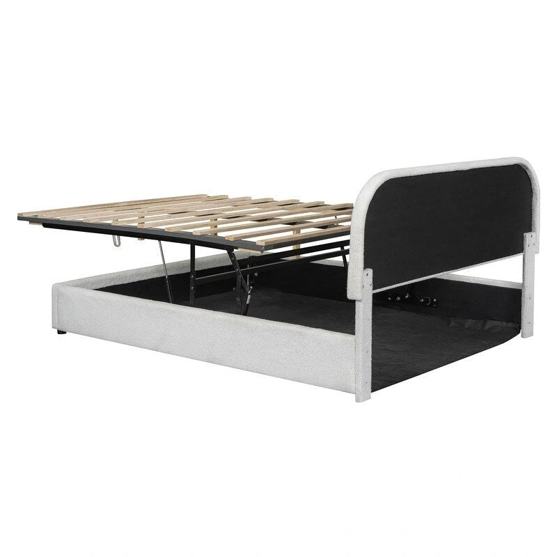 Lit plateforme capitonné Queen Size avec rangement hydraulique
