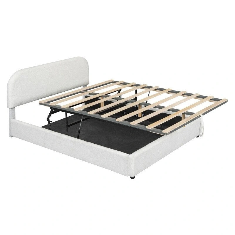 Lit plateforme capitonné Queen Size avec rangement hydraulique