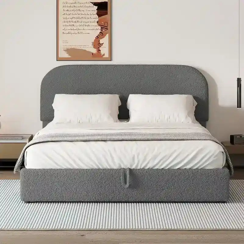 Lit plateforme capitonné Queen Size avec rangement hydraulique