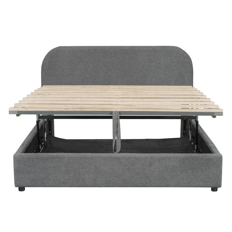 Lit plateforme capitonné Queen Size avec rangement hydraulique